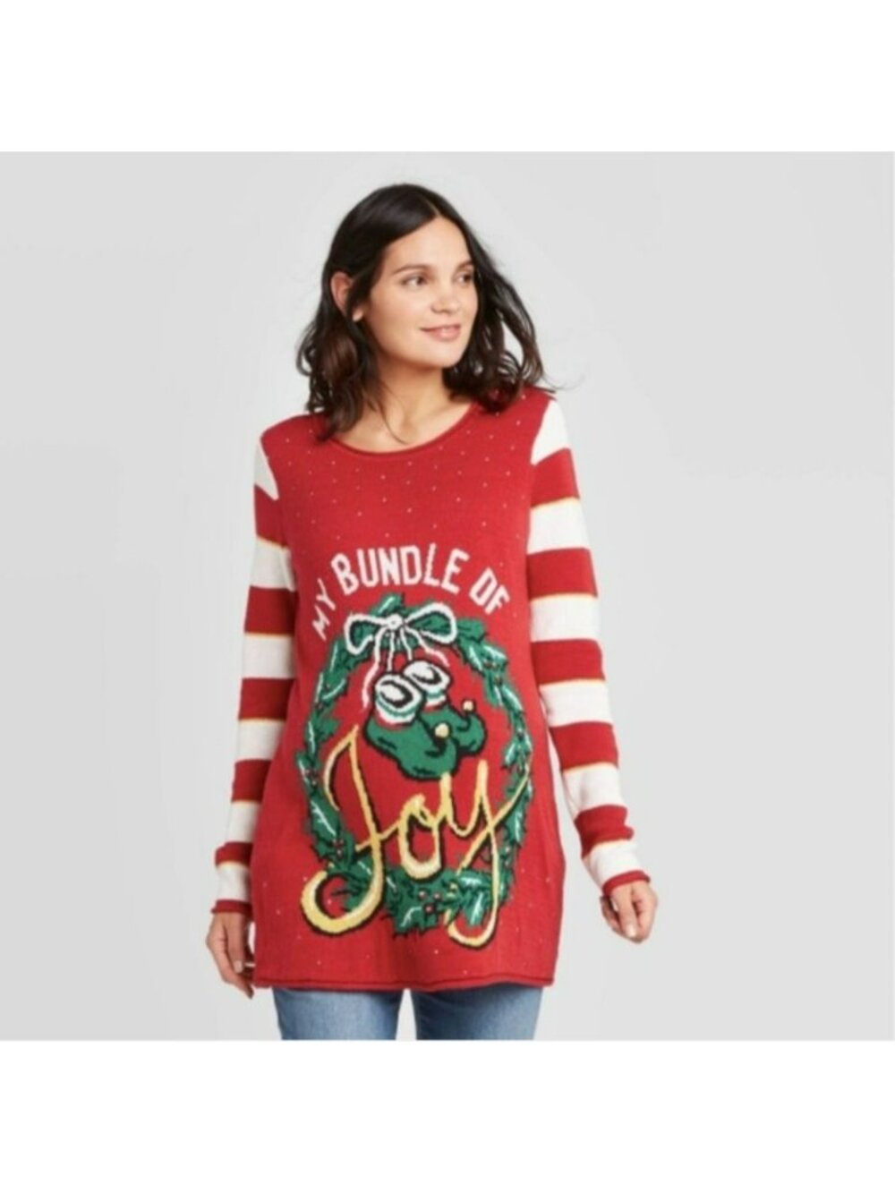 Isabel Maternity Red & White Striped Christmas Sweater "My Bundle Of Joy" Large‎